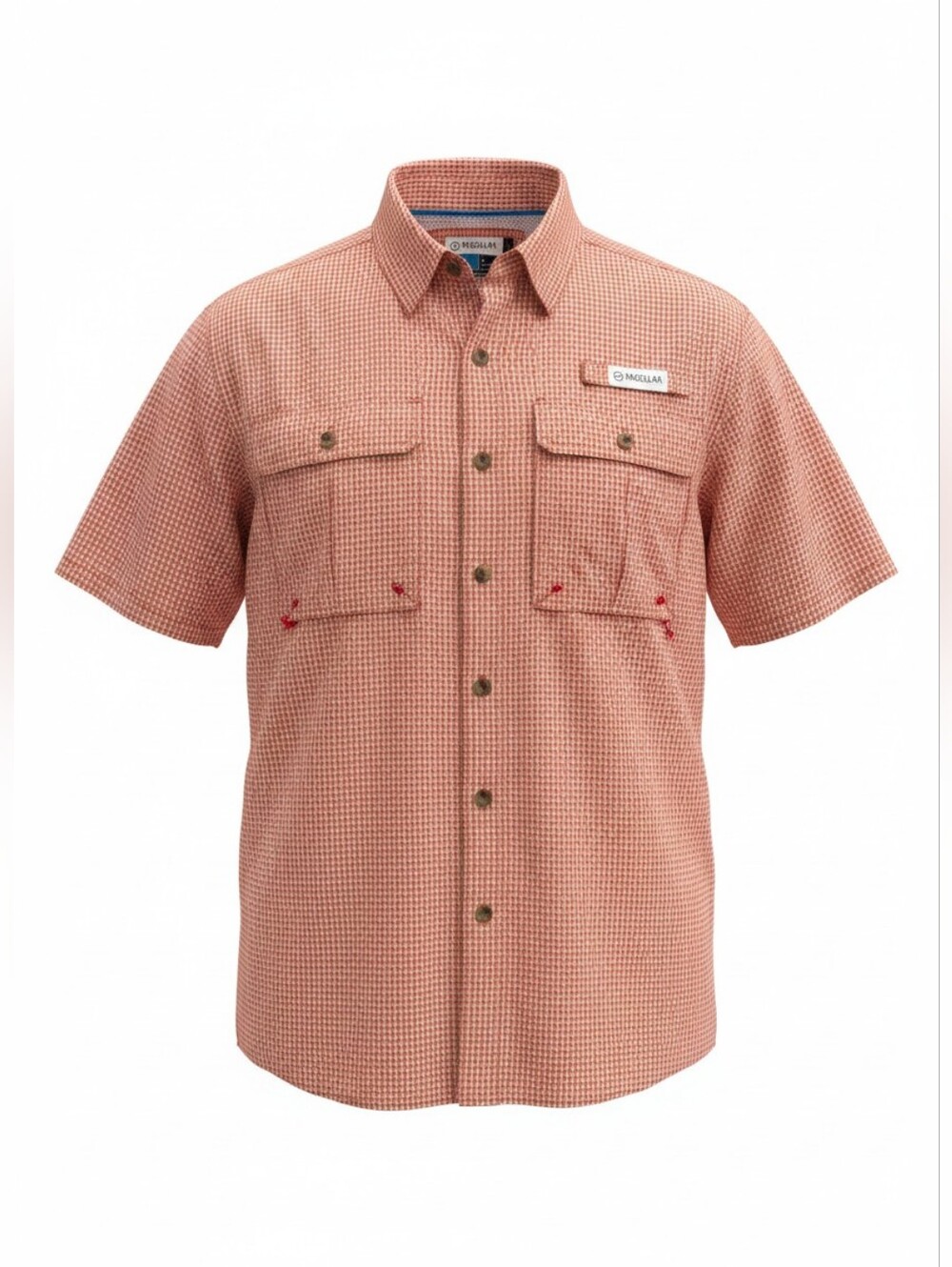 Magellan Men's Angler Fit Short Sleeve Red Micro-Check Button Shirt Size Large